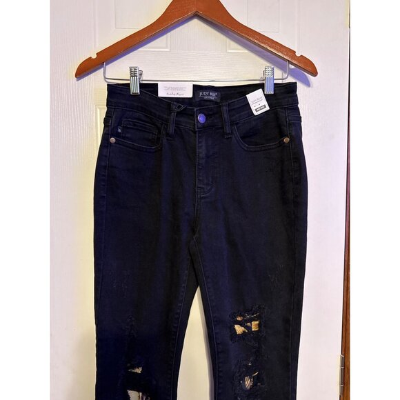 NWT Judy Blue Black Destroyed Leopard Patch Mid-Rise Skinny Jeans (Style: 82168) - Picture 9 of 14